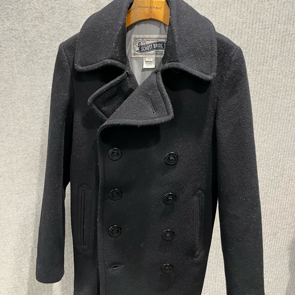 Schott Slim fit Peacoat in Navy 24-oz. Melton wool